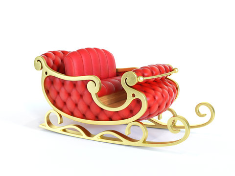 Christmas Santa sleigh  - red and golden sledge  3d rendering
