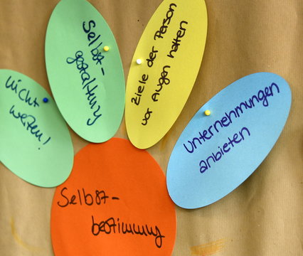 Seminararbeit mit blumenf&ouml;rmig angeordneten Moderationskarten