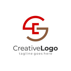 Red Brown Abstract Circular Initial Letter G and S and C Business Logo Flat Vector Design