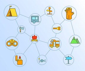 camping concept icons network diagram