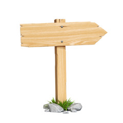 Signpost, signboard, guidepost, wooden road sign 3d rendering