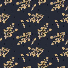 Vector floral abstract seamless pattern. Background for paper, cover, fabric, textile. Golden flowers.