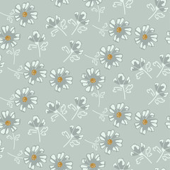 Simple soft blue daisy florals tender pastel colors seamless vector pattern for wallpaper print.