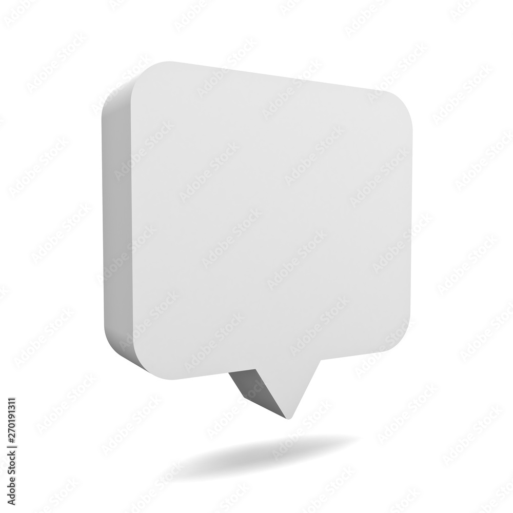 Poster Blank 3d white speech bubble pin isolated over white background with shadow 3D rendering