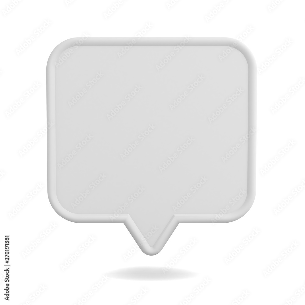 Poster Blank white speech bubble pin isolated on white background with shadow 3D rendering