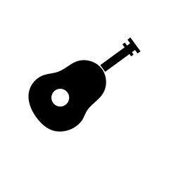 Black silhouette of guitar. Simple icon. Holiday decorative element. Vector illustration for design.