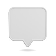 Blank white speech bubble pin isolated on white background with shadow 3D rendering