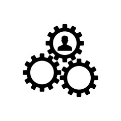 Human resourse managment icon. Gears showing teamwork, cooperation, managment. Simple icon. Vector illustration for design, web, infographic.