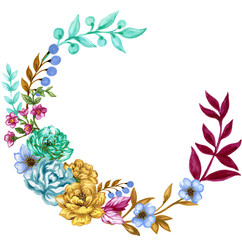 Beautiful watercolor Wedding Invitation flowers leaves foliage Arrangement wreath frame for you design hand paint