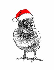 Graphical chick in Santa hat isolated on white,vector new year illustration © Vita