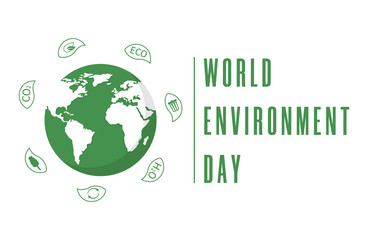 World Environment Day. Earth globe with leaves. Creative poster or banner. Ecology planet. Eco friendly design. Vector illustration.