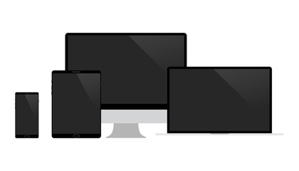 Realistic vector laptop, tablet computer, monitor and mobile phone template