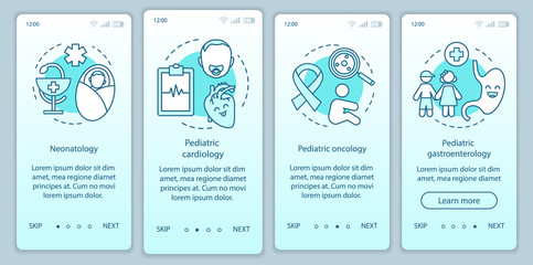 Pediatric services onboarding mobile app page screen vector template