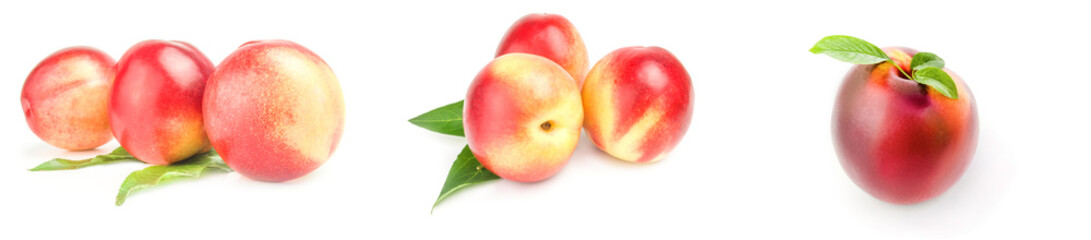 Fototapeta na wymiar Set of isolated peaches on white