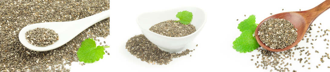 Group of chia seeds isolated on white