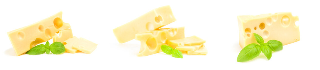 Group of cheese with green leaf