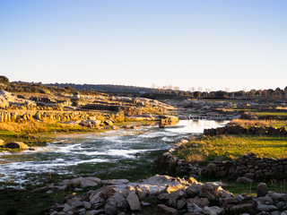 View of a section of the reservoir of La Almendra in Salamanca (Spain) in winter dry season
