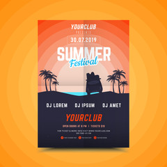Summer party poster.Summer festival vertical flyer template