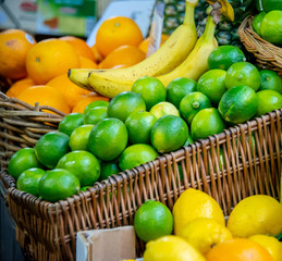 Citrus fruits at the market display stall