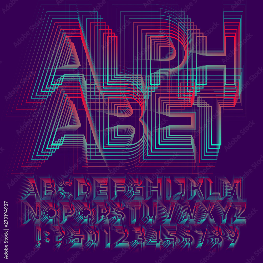 Fototapete abstract outline alphabet font. uppercase letters and numbers. vector typescript for your typography