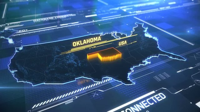 Oklahoma US state border 3D modern map with a name, region outline