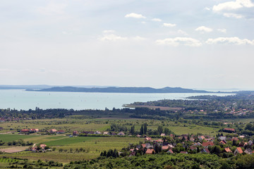 Fototapeta na wymiar View of the Tihany penisula from the Somlyo mountain