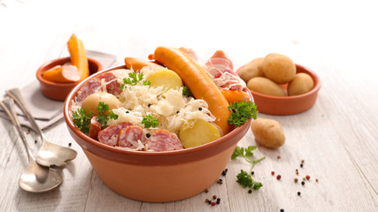 alsace traditional meal, Sauerkraut with potato and meat