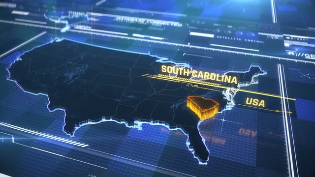 South Carolina US state border 3D modern map with a name, region outline