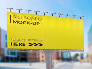 3D rendering of blank billboard (empty advertisement) with city background. Empty mockup template