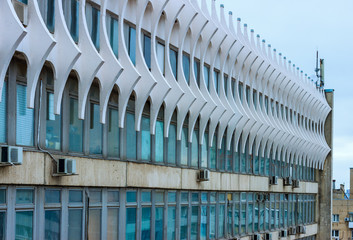 The wall of the building in the constructivist architecture style