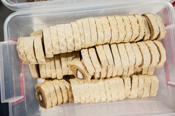 Fresh tasty homemade cookies at food market