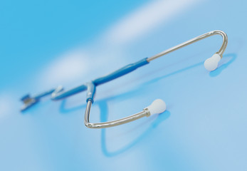 Fototapeta premium Stethoscope on blue, reflective background - 3D rendering