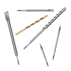 Realistic 3d Detailed Metallic Drill Bits Set Tools for Construction Work, Drilling Hole.