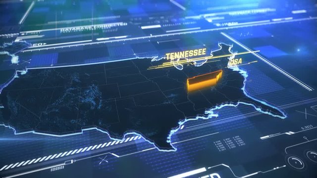 Tennessee US state border 3D modern map with a name, region outline