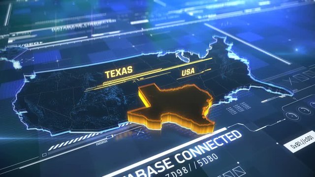 Texas US state border 3D modern map with a name, region outline