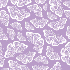 Vector white butterflies repeat seamless pattern