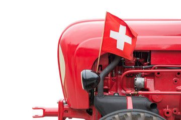 Old Red Tractor with Swiss Flag.