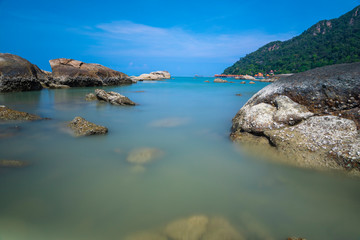 Fototapeta na wymiar The beautiful summer background of Langkawi Beach in Malaysia.