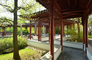 traditional chinese architecture walkway in the garden of the world Berlin, Germany