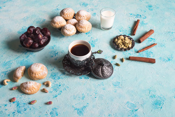 Ramadan sweets background. Cookies of El Fitr Islamic Feast. Egyptian cookies 