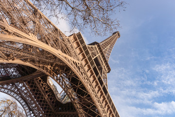 Detail view of the famous Eiffel Tower in Paris. France