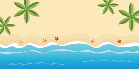Fototapeta na wymiar lonely beach with palm trees and starfish summer holiday background with copy space vector illustration EPS10