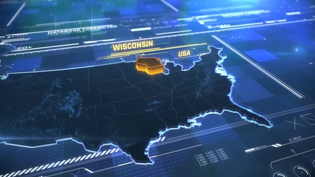Wisconsin US state border 3D modern map with a name, region outline