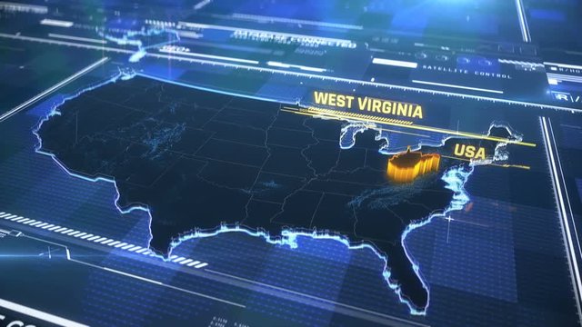 West Virginia US state border 3D modern map with a name, region outline
