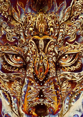 ornamental painting of wolf, sacred animal, eye contct.