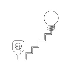 Vector icon concept of light bulb with stairs cable, plug and outlet.
