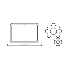 Vector icon concept of laptop with gears.