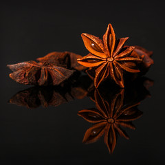 anise star, fragrant spice (seasoning spices). food background. top