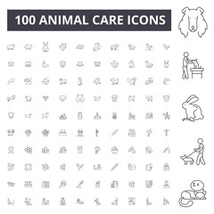 Animal care line icons, signs, vector set, outline concept illustration