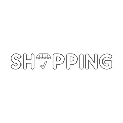 Vector icon concept of shopping word and store awning with check mark.